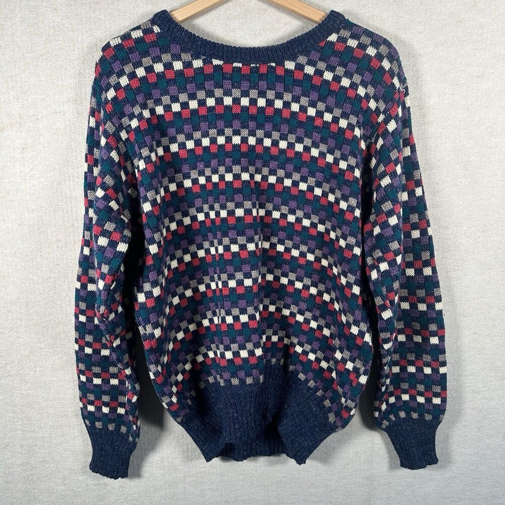 Vintage Preswick & Moore Men’s Sweater Multicolor Checkered Wool Blend Grandpa
